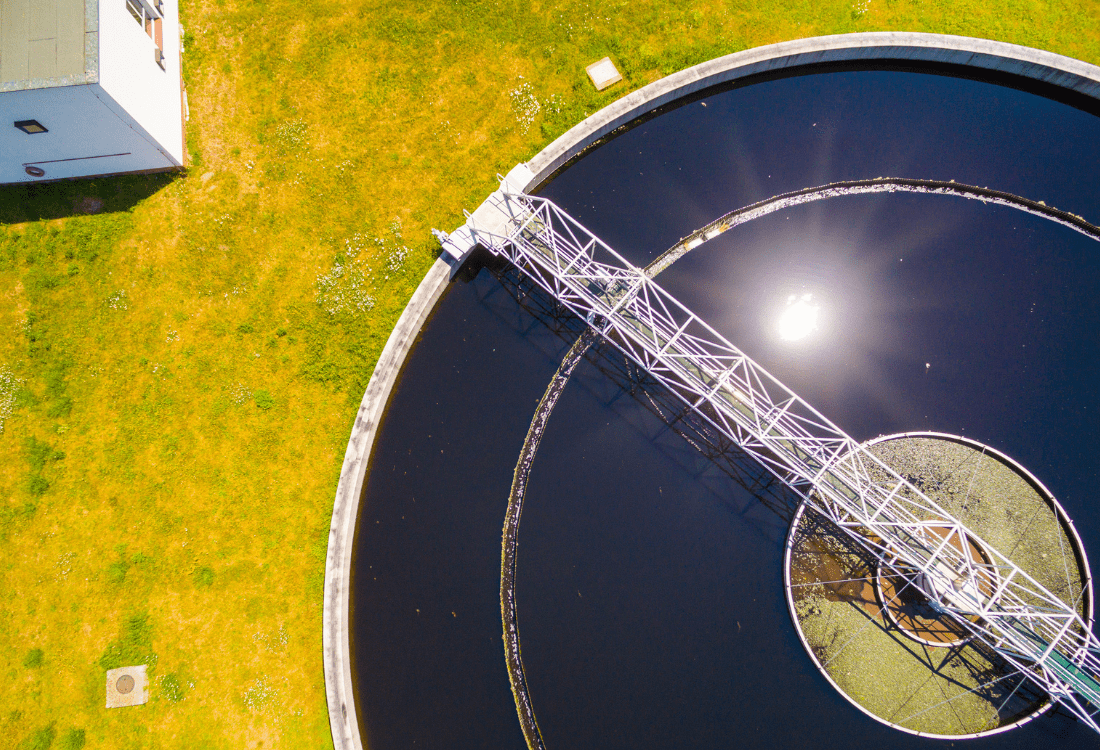 Aerial view of grey water recycling system for waste management